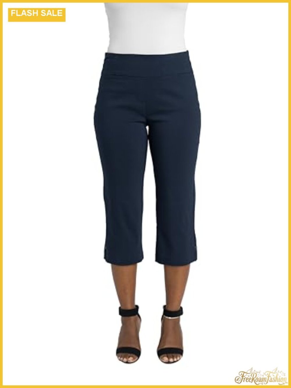 Pull On Split Hem Capri Stretch Woven Elastic Waist Casual Pants